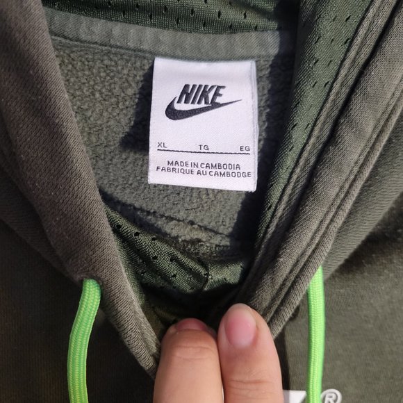 Nike Air Drawstring Hoodie Women's XL Green Colorblock Long Sleeve Cotton Blend - Picture 6 of 8